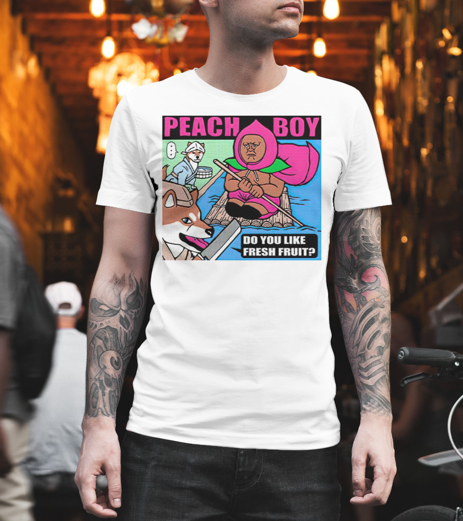 Peach Boy Do You Like Fresh Fruit Toru Owashi Manga-Style Adventure Rafting with Dog and Monkey T-Shirt