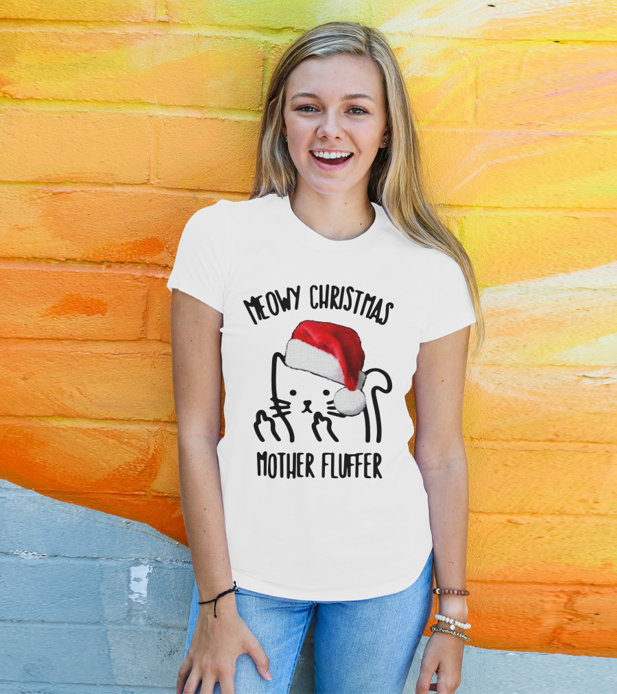 Meowy Christmas Santa Cat Mother Fluffer T-Shirt
