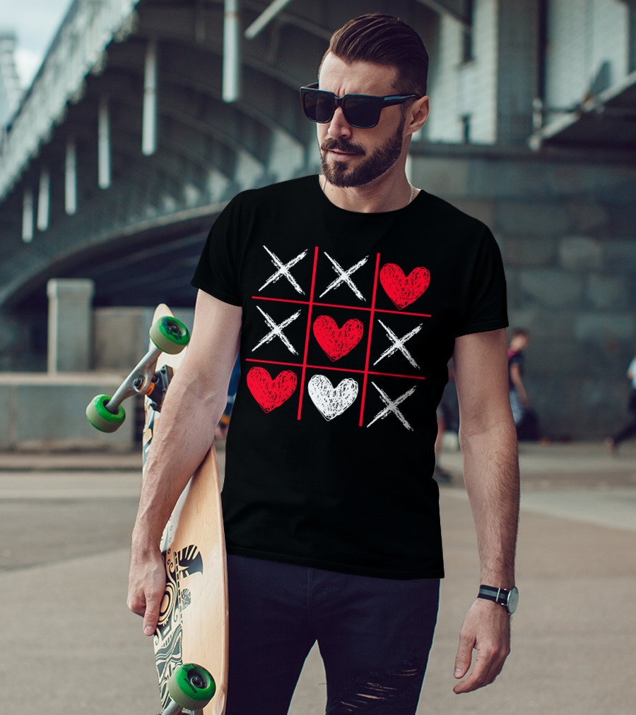 Valentines Day Tic-Tac-Toe XO XO Heart Pattern Funny Valentine Gifts T-Shirt