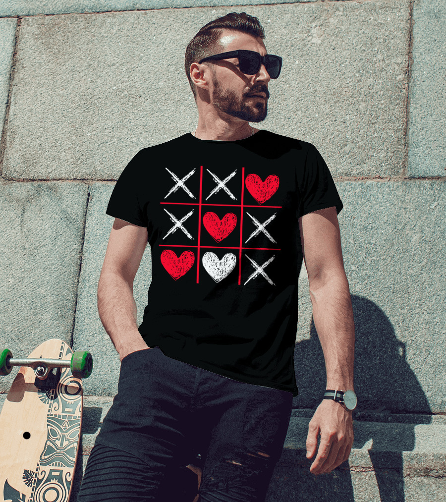 Valentines Day Tic-Tac-Toe XO XO Heart Pattern Funny Valentine Gifts T-Shirt