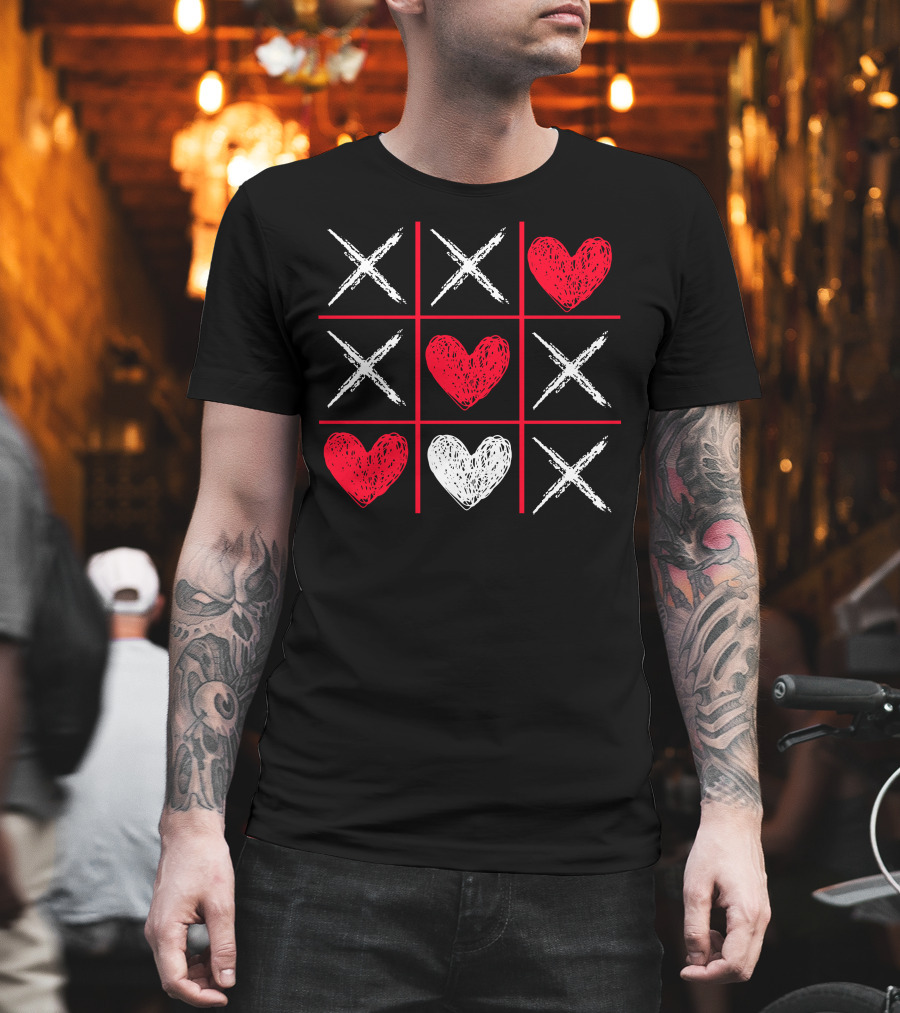 Valentines Day Tic-Tac-Toe XO XO Heart Pattern Funny Valentine Gifts T-Shirt