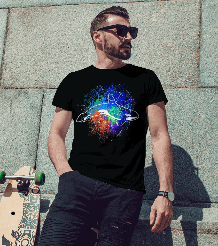 Killer Whale Orca Colorful Ocean Splatter Art Sea Animal T-Shirt