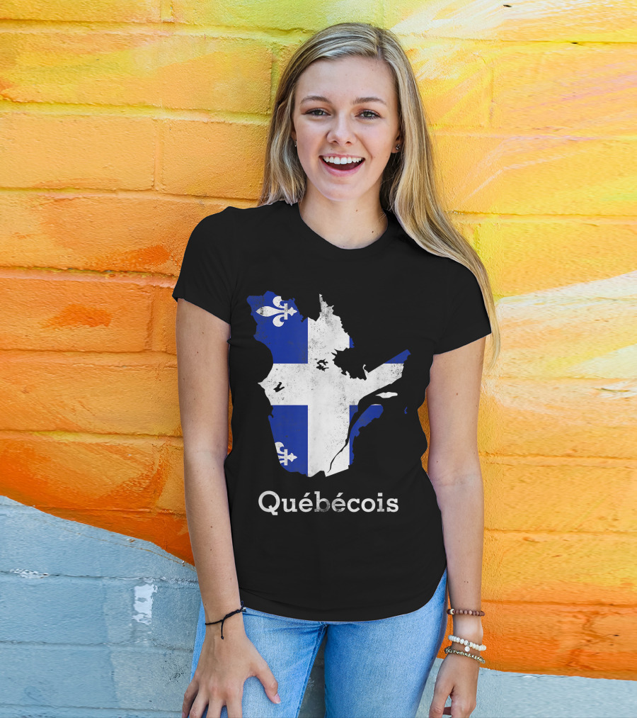 Québecois Province Map Fleur-de-Lis Montreal Quebec Flag T-Shirt