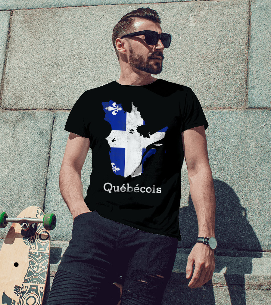 Québecois Province Map Fleur-de-Lis Montreal Quebec Flag T-Shirt