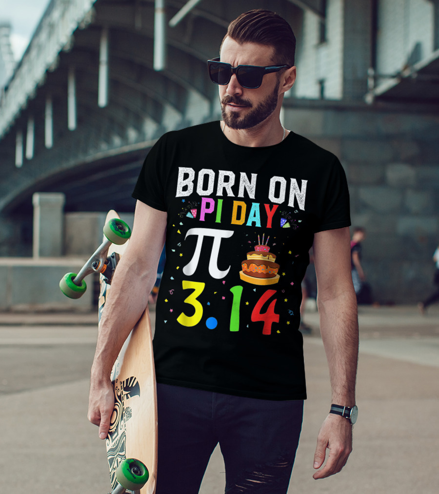 Born On Pi Day 3.14 March Birthday Celebration With Cake And Confetti T-Shirt