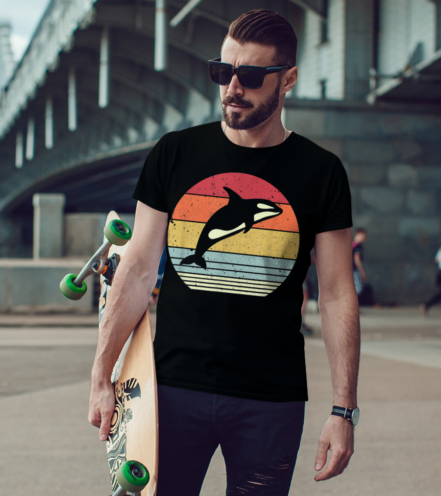 Orca Retro Sunset Style Ocean Stripes T-Shirt