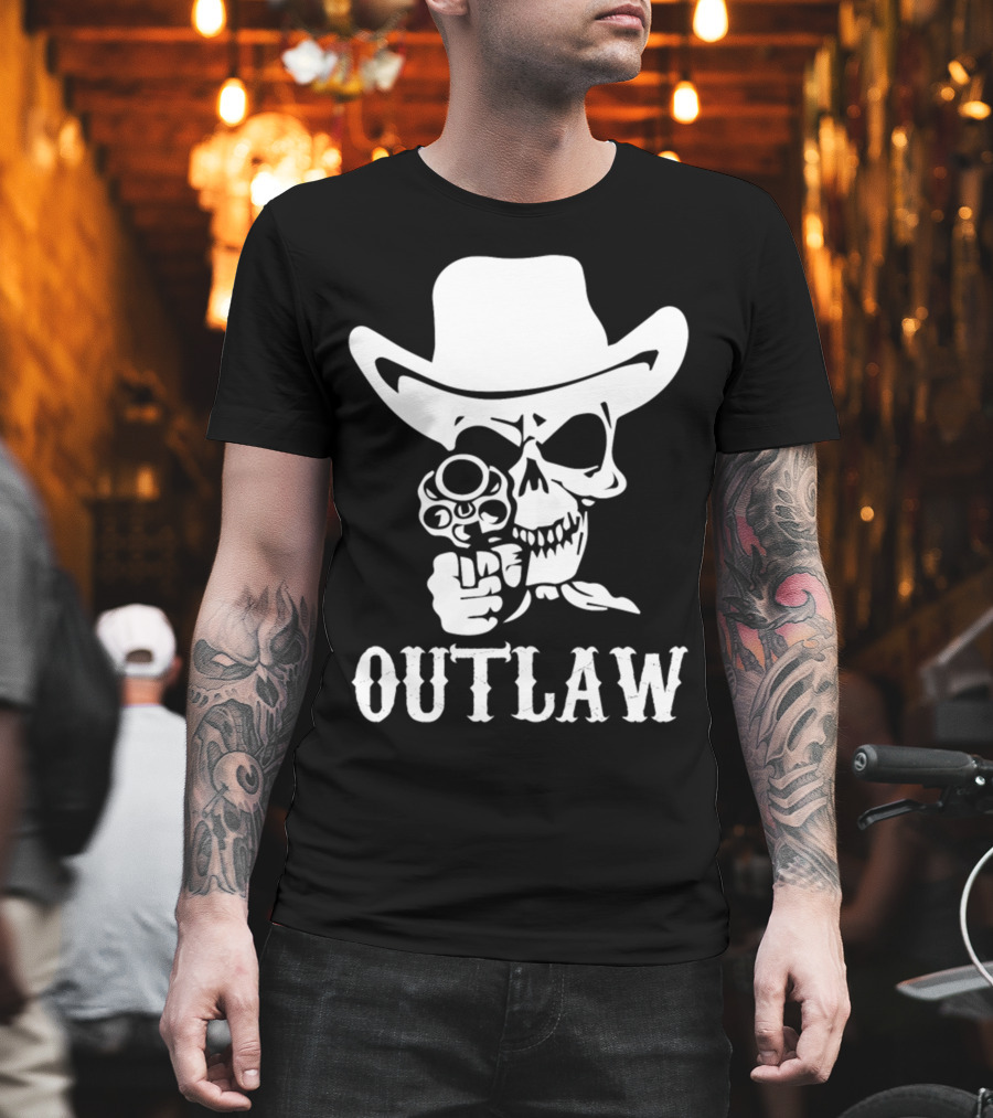 19 Outlaw Cowboy Motorbike 0997 Vintage Wild West Adventure Rider T-Shirt