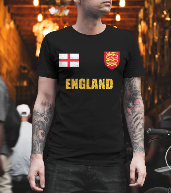 England Soccer Jersey World Cup St George Cross Three Lions Crest T-Shirt England Soccer Jersey World Cup St George Cross Three Lions Crest T-Shirt