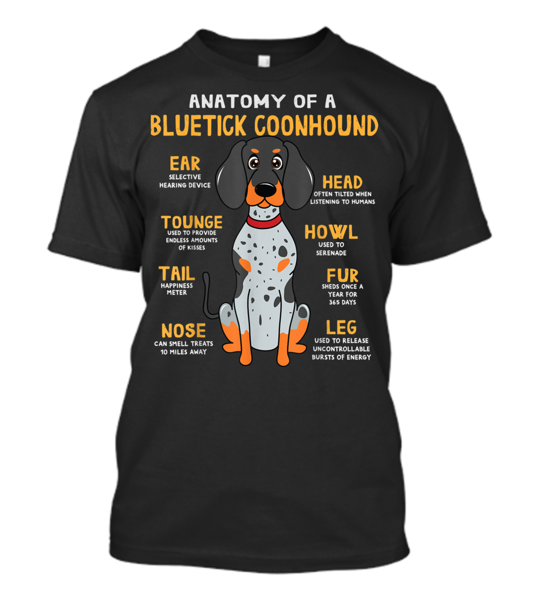 Anatomy Of A Bluetick Coonhound Funny Dog Traits And Features T-Shirt