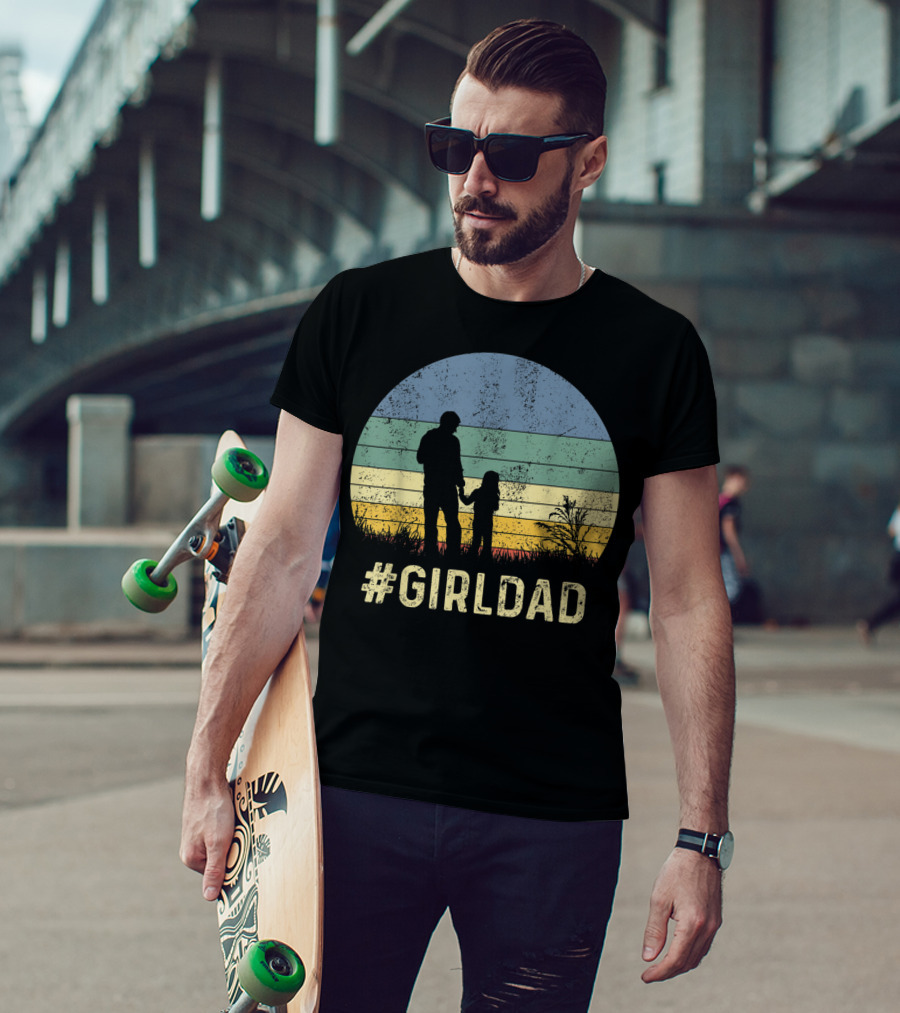Father And Daughter Vintage Sunset #GirlDad T-Shirt