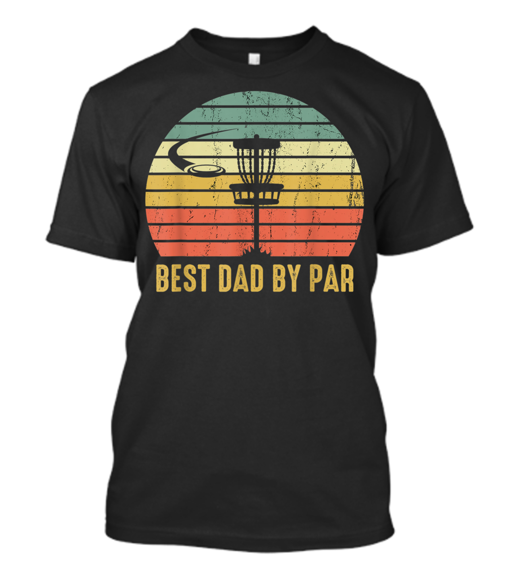 Best Dad By Par Vintage Disc Golf Basket Retro Sunset T-Shirt