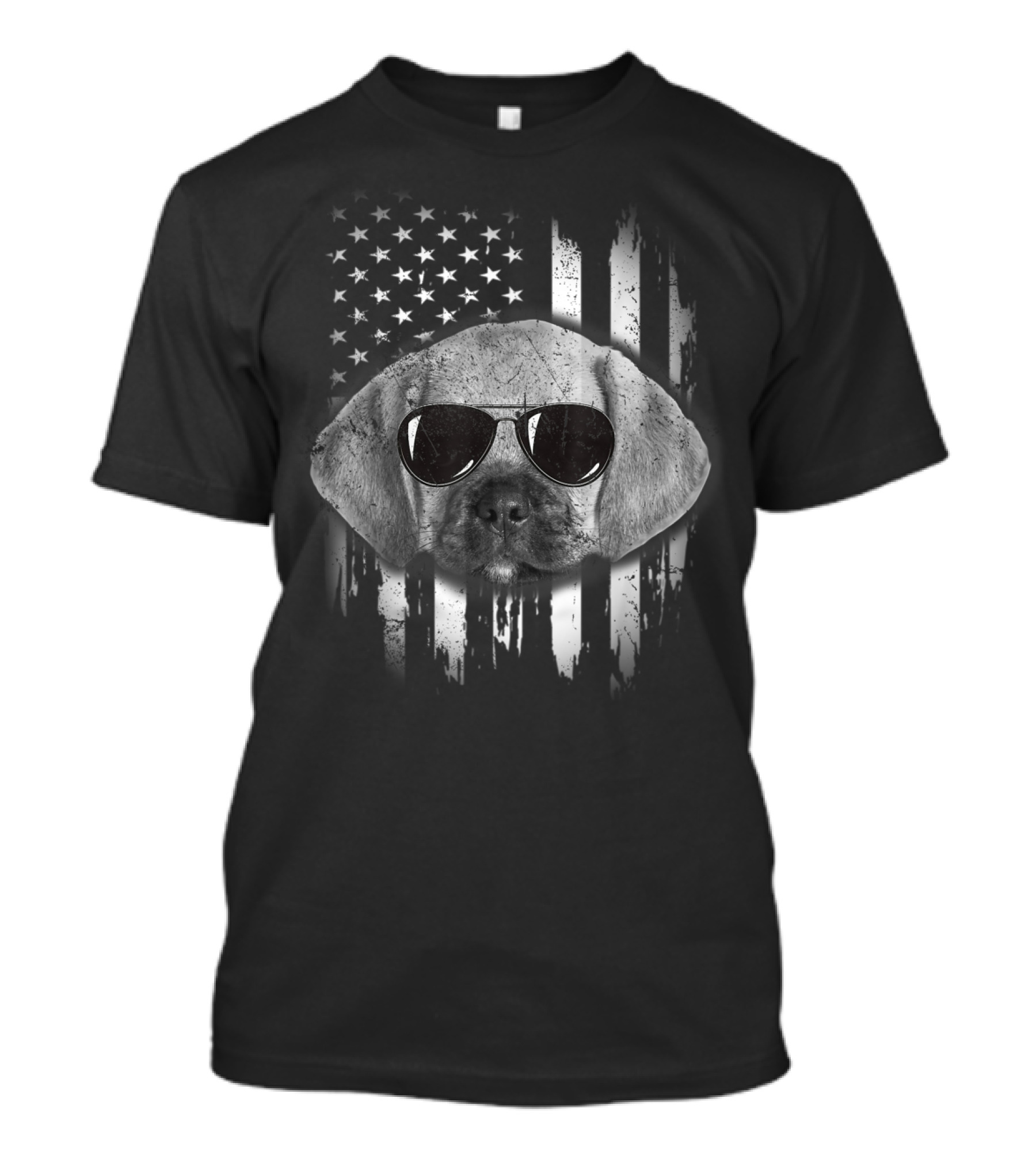 Proud American Puggle With Sunglasses And American Flag Background T-Shirt
