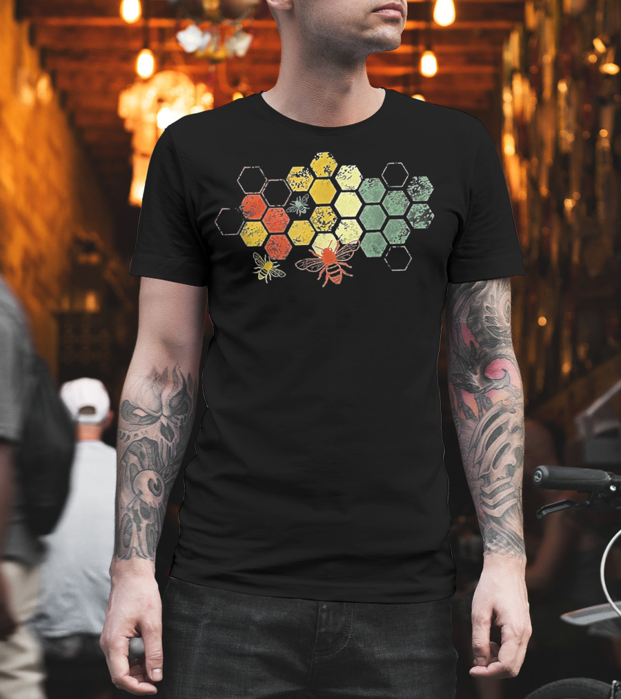 Beekeeper Beekeeping Honey Vintage Honeycomb Bees Hexagon T-Shirt