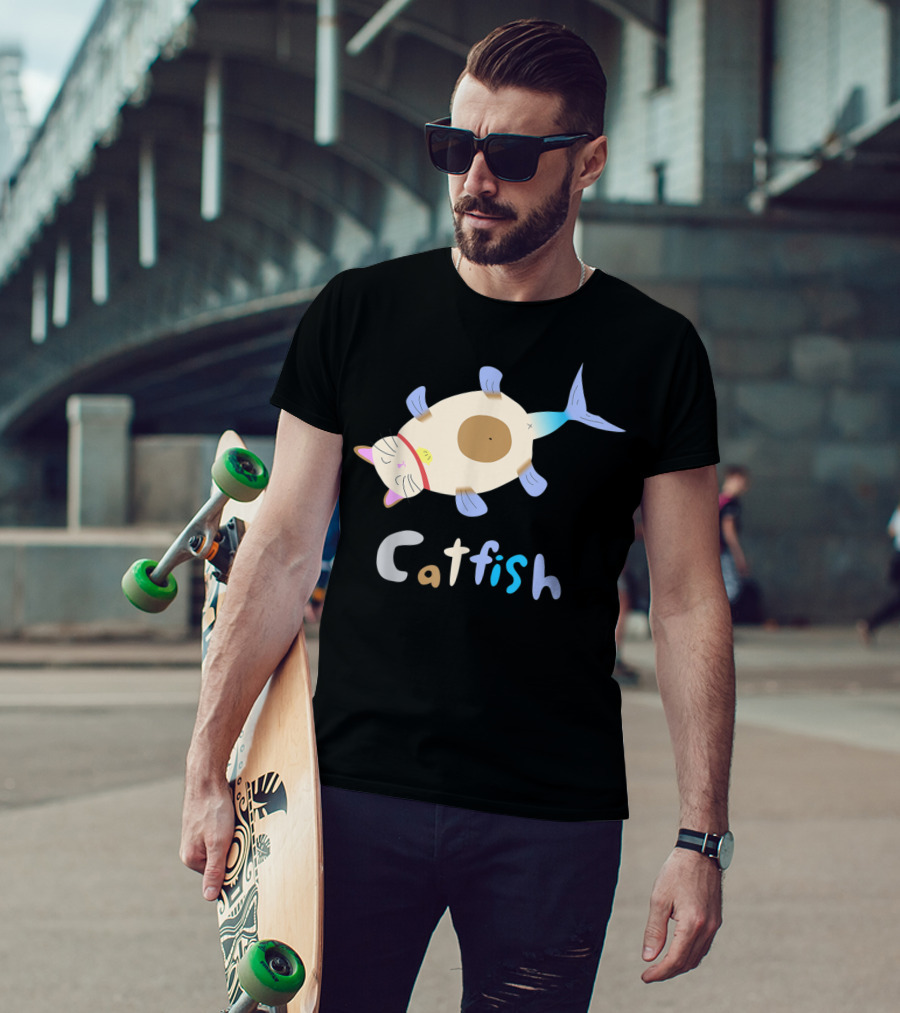 Catfish Sleeping Cat Head Fish Body Playful T-Shirt