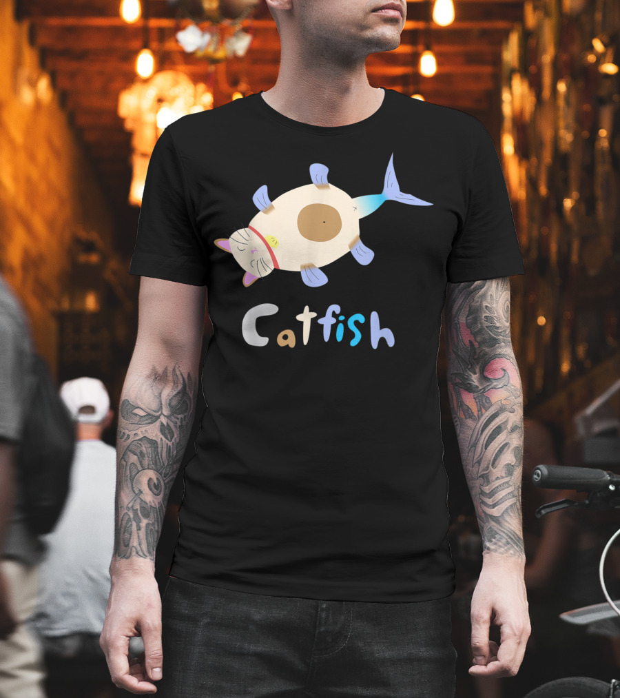 Catfish Sleeping Cat Head Fish Body Playful T-Shirt
