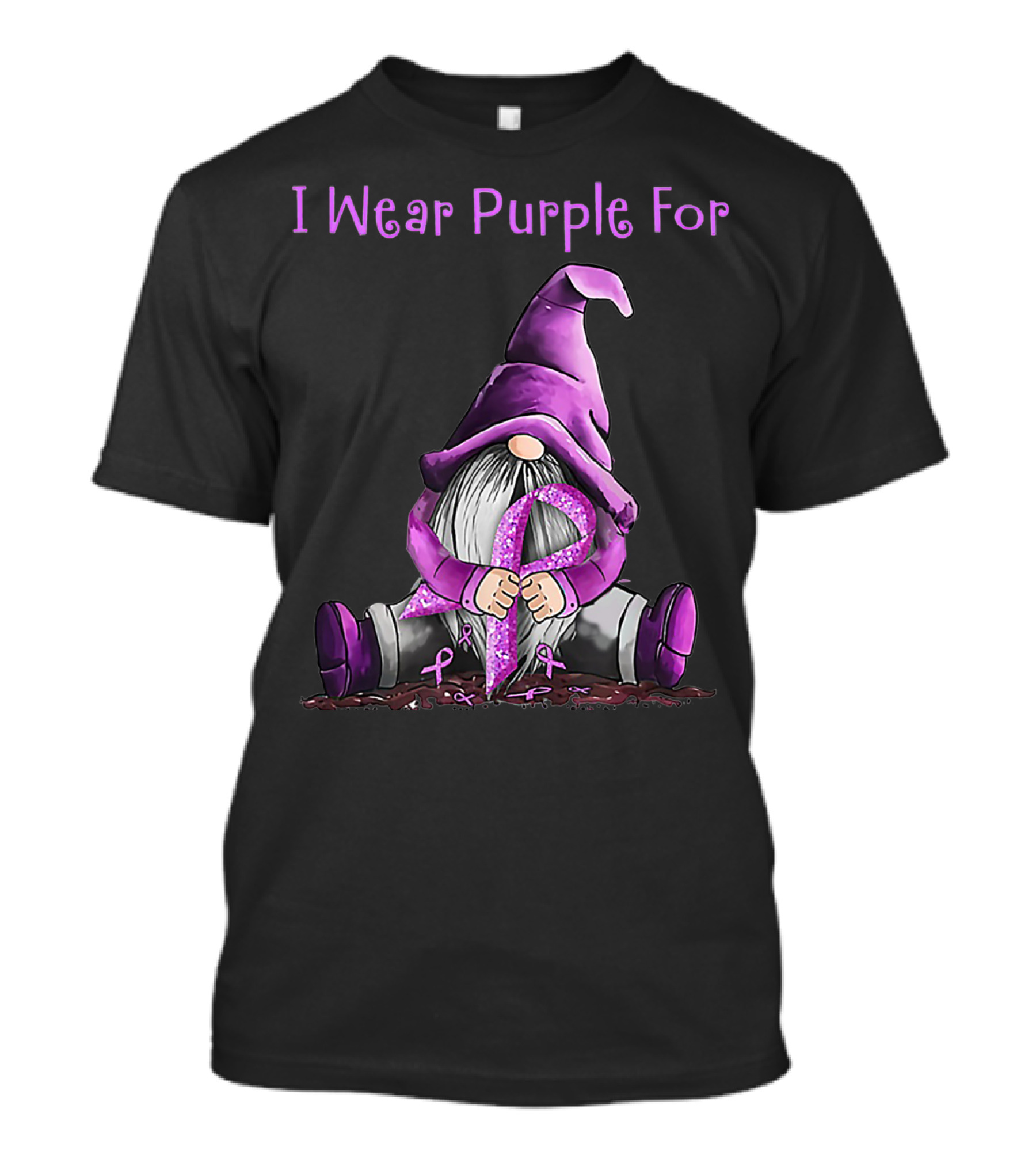 I Wear Purple For Fibromyalgia Awareness Gnome Holding Purple T-Shirt