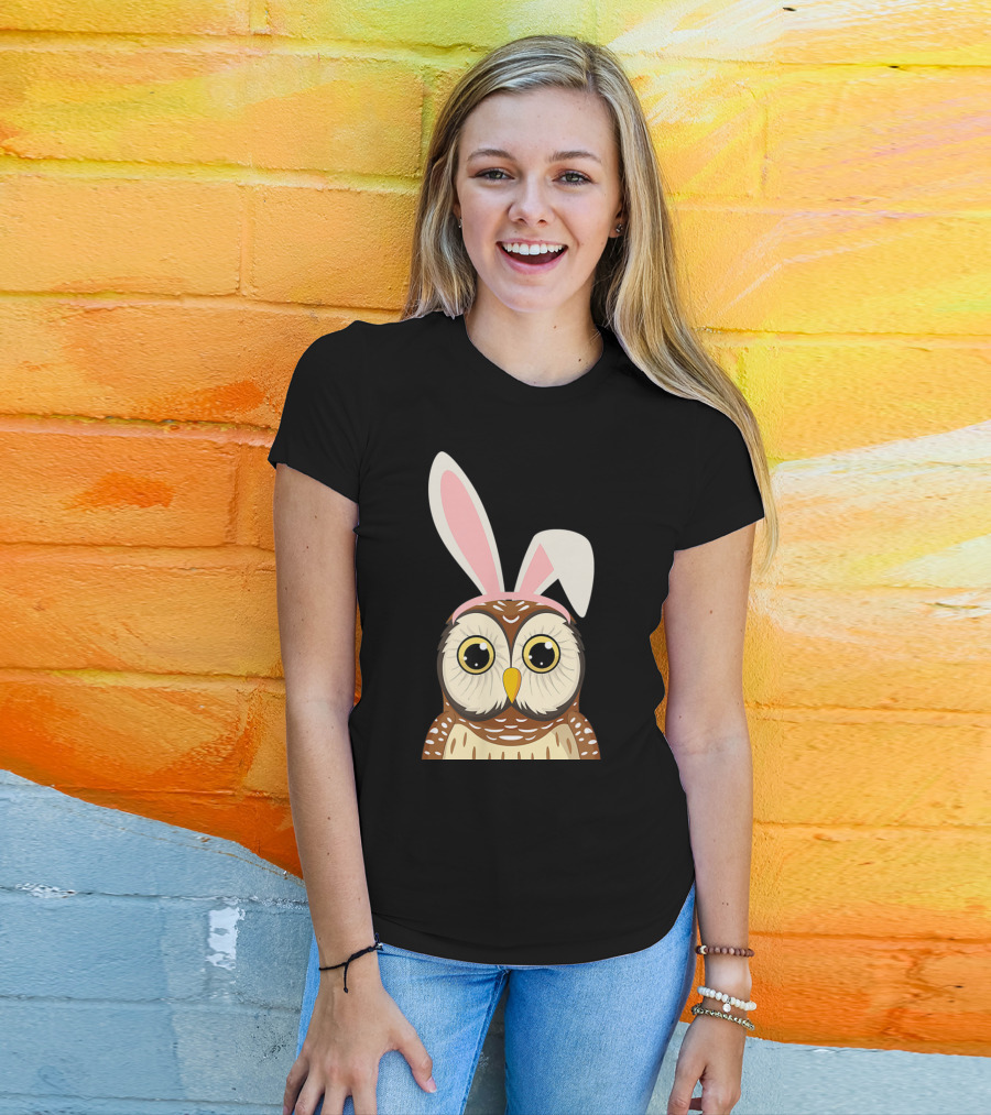 Funny Owl Bunny Ear Easter Egg Hunting Rabbit Day T-Shirt