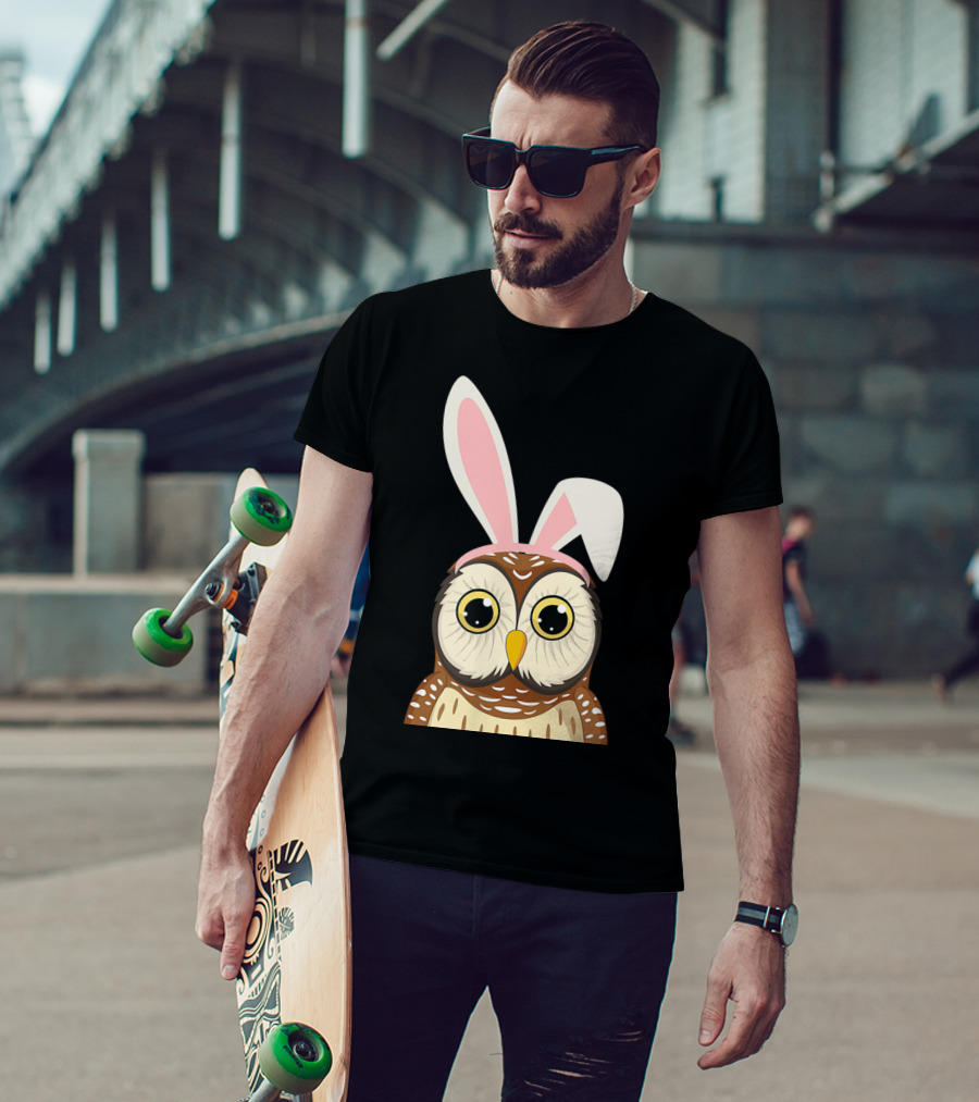 Funny Owl Bunny Ear Easter Egg Hunting Rabbit Day T-Shirt