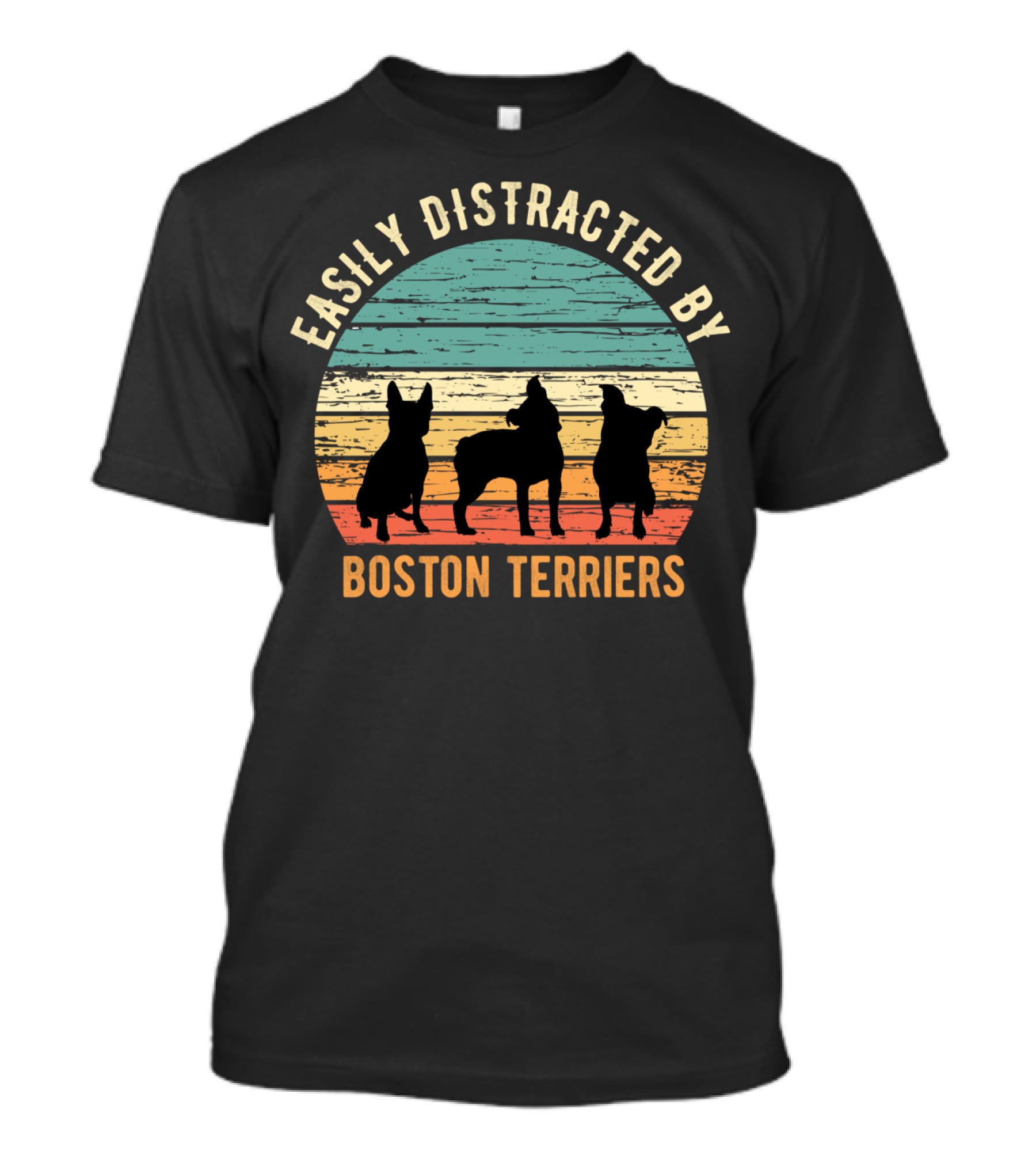 Easily Distracted By Boston Terriers Vintage Sunset T-Shirt