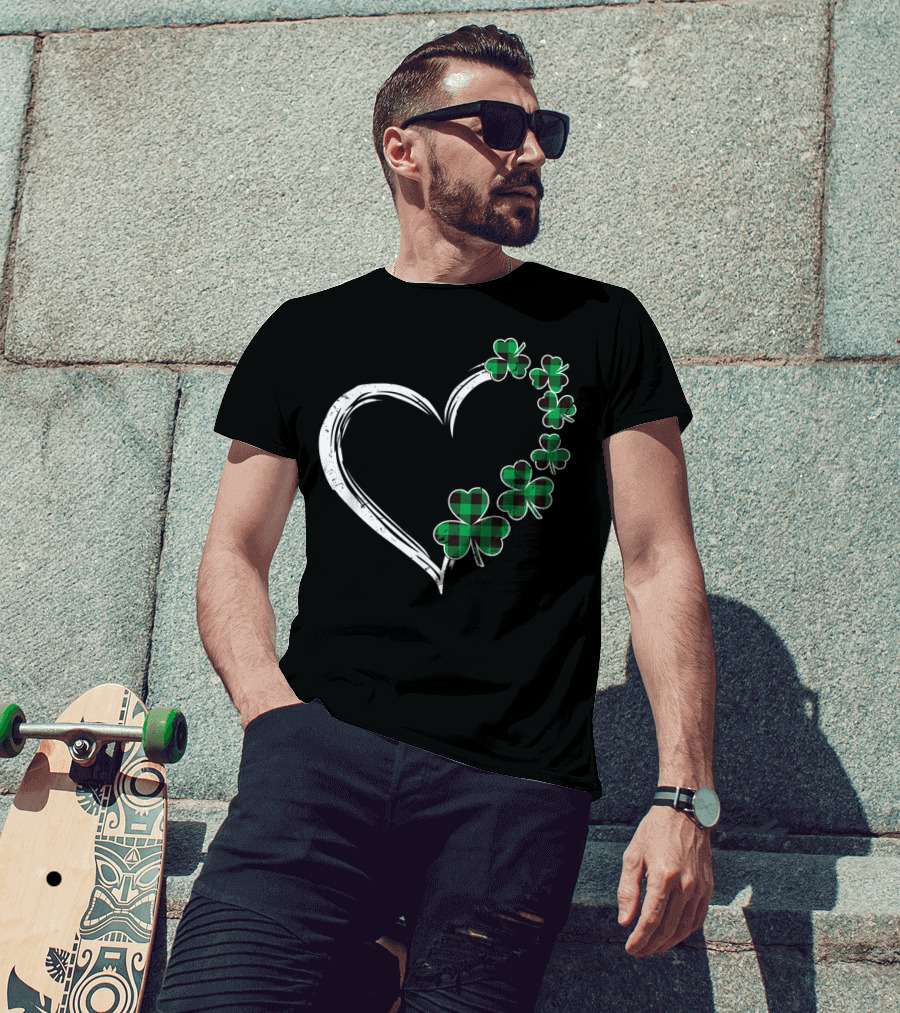 Heart Plaid Shamrock Clover Green T-Shirt