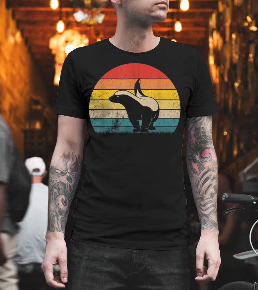 Honey Badger Vintage Sunset Silhouette Retro Style Animal T-Shirt