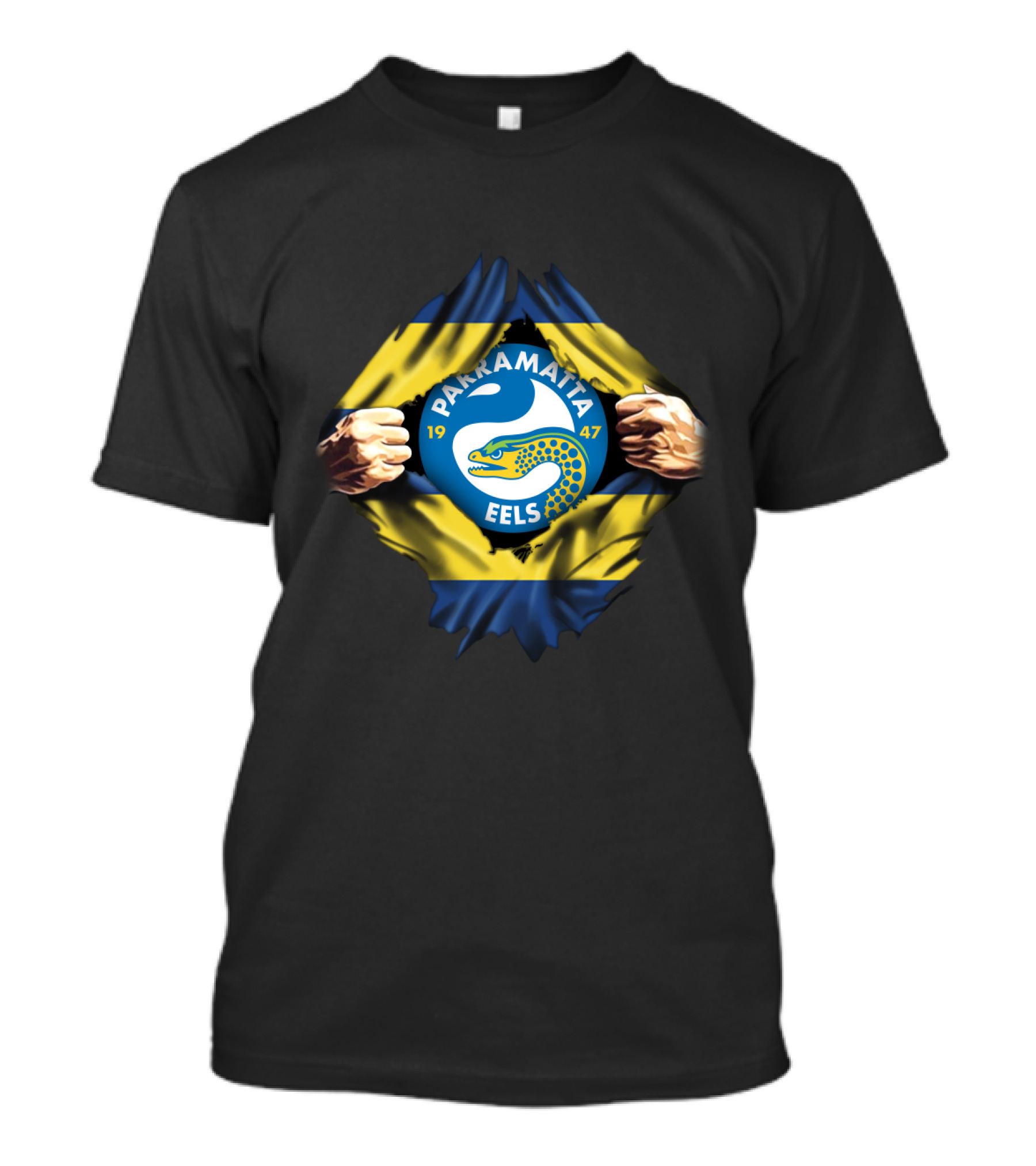 Parramatta Eels Logo With Yellow And Blue Flag And Fist T-Shirt