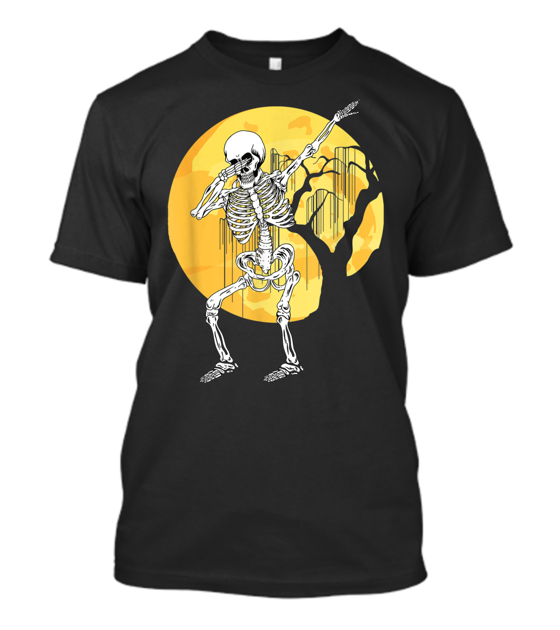 Dabbing Skeleton In Front Of Yellow Moon With Tree T-Shirt