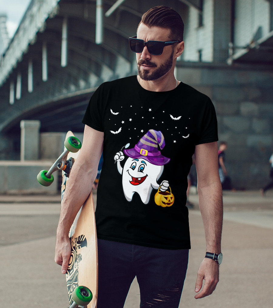 Dentist Halloween Tooth Witch Hat Pumpkin Dental Hygienist Dental Assistant T-Shirt
