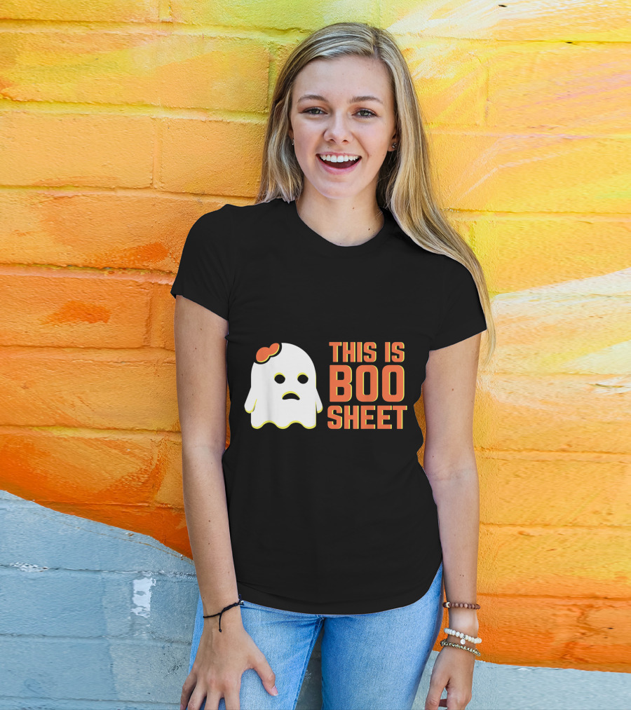 Halloween Ghost This Is Boo Sheet Graphic With Cute Bow Accent T-Shirt