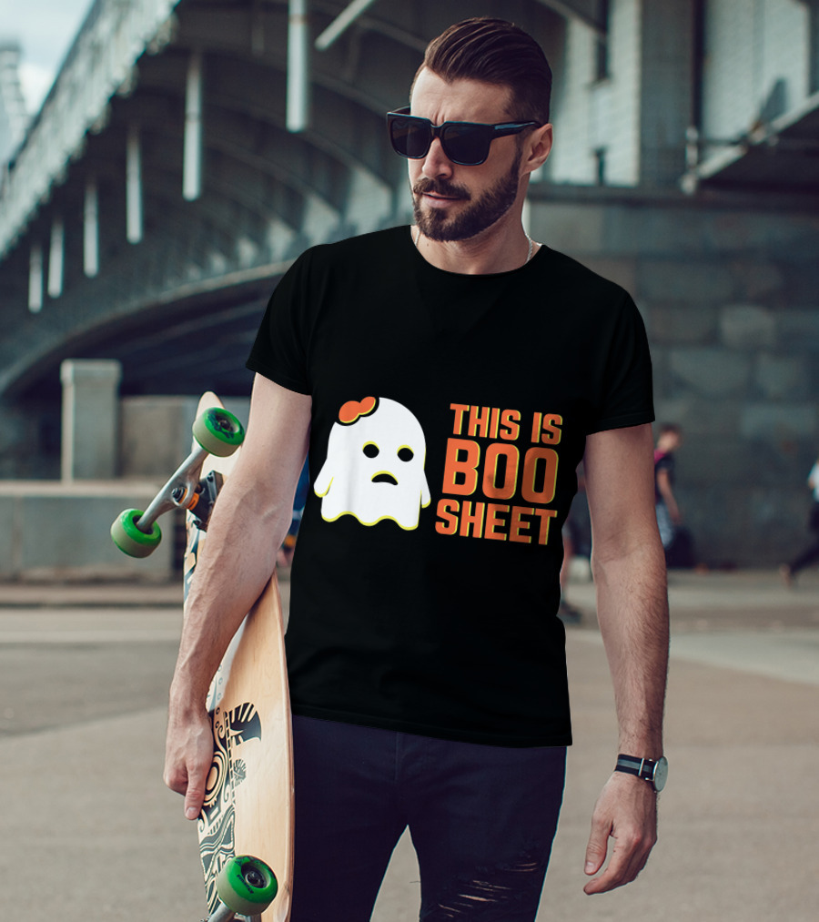 Halloween Ghost This Is Boo Sheet Graphic With Cute Bow Accent T-Shirt