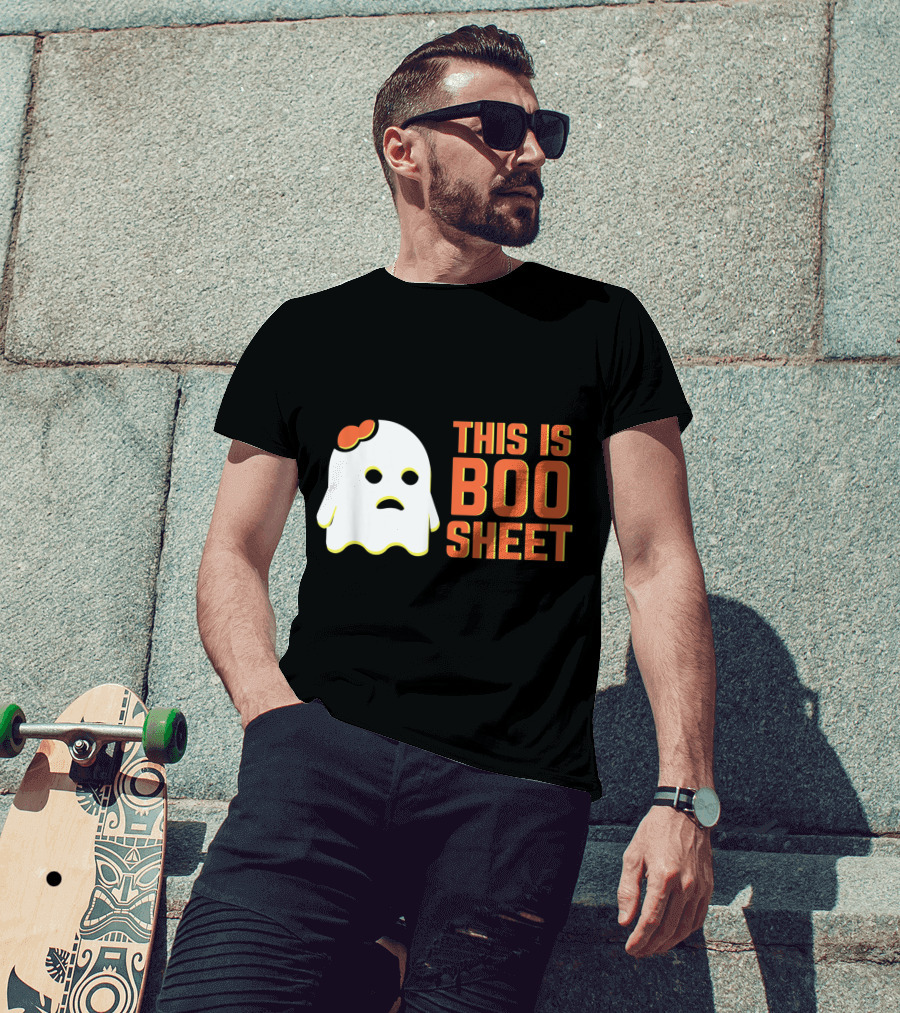 Halloween Ghost This Is Boo Sheet Graphic With Cute Bow Accent T-Shirt