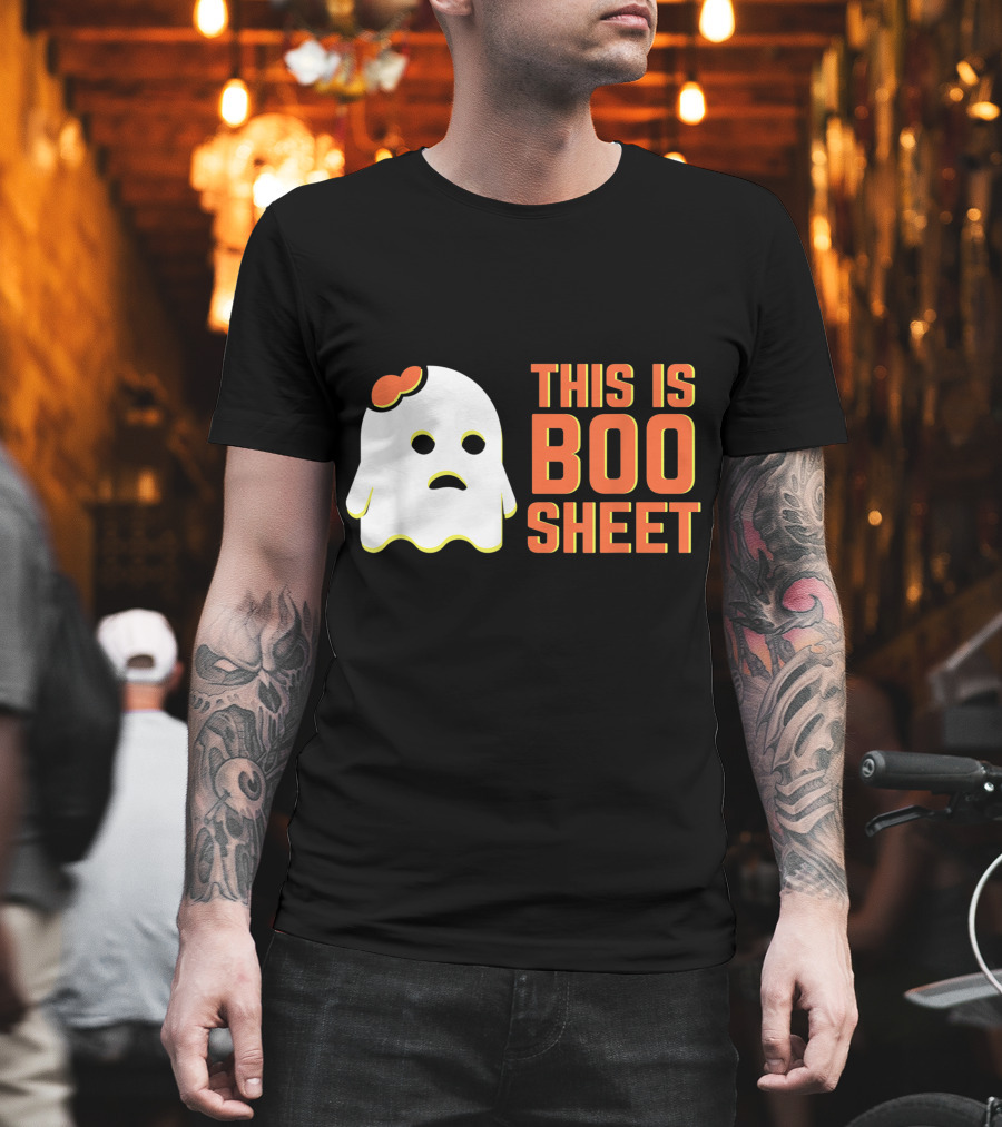 Halloween Ghost This Is Boo Sheet Graphic With Cute Bow Accent T-Shirt