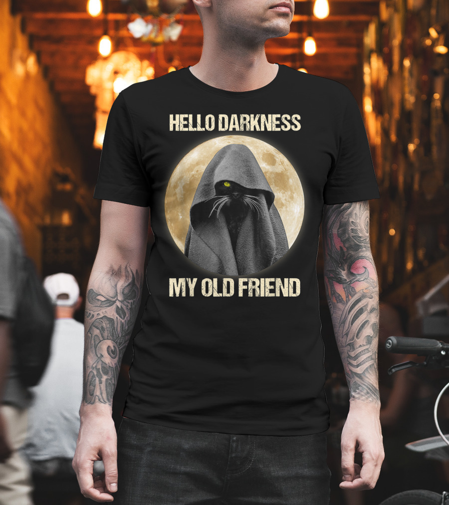Hello Darkness My Old Friend Black Cat Moon Cloak T-Shirt