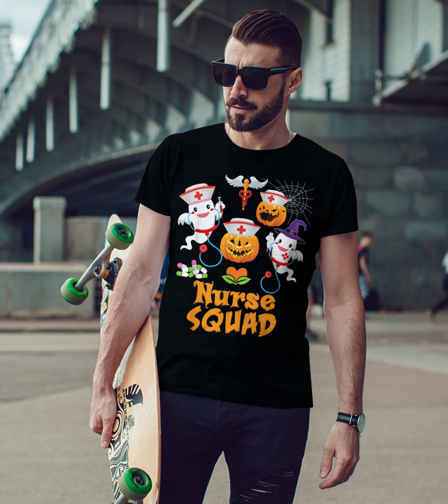 Nurse Squad Halloween Ghost Pumpkin Crew T-Shirt