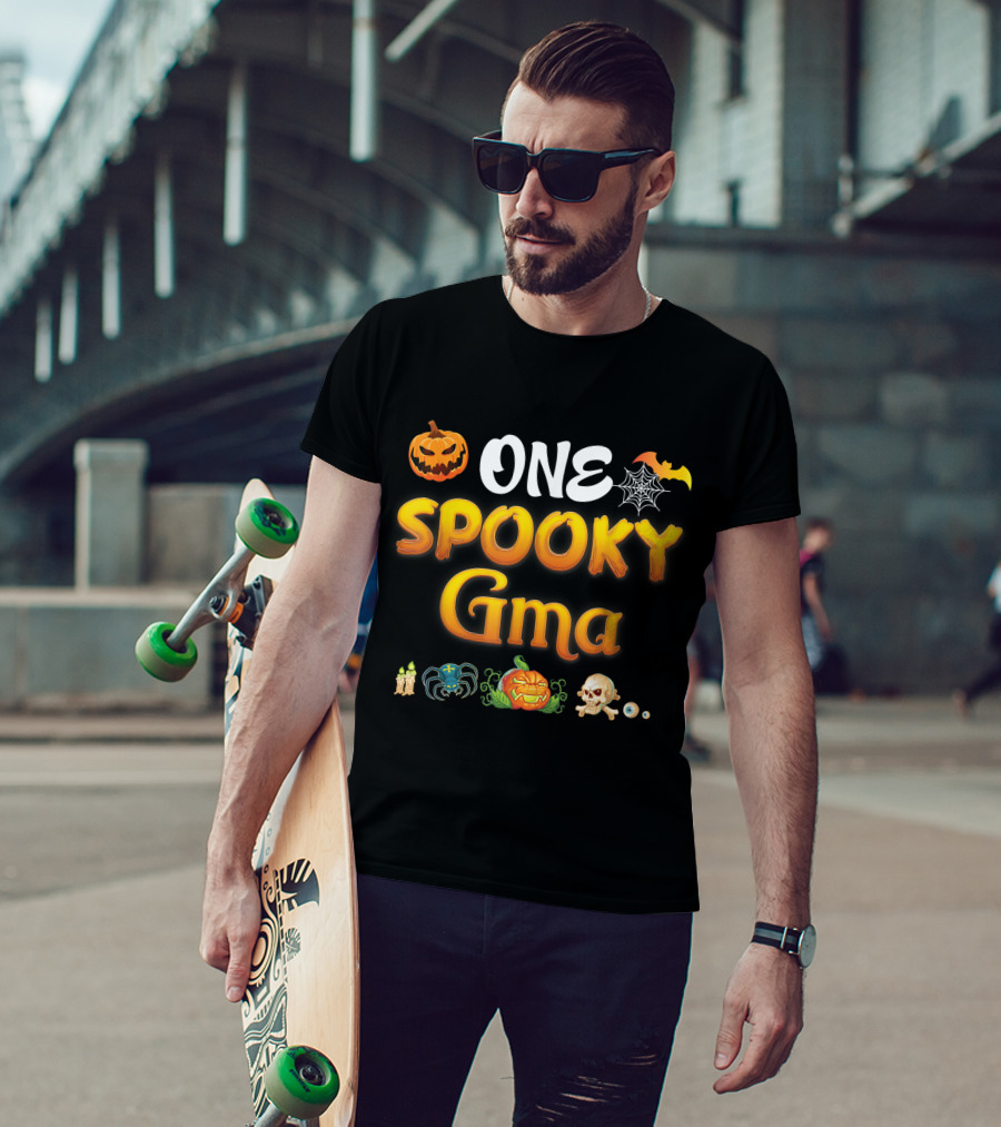 ONE Spooky Gma Scary Pumpkin Spider Web Bat Skull Candles T-Shirt