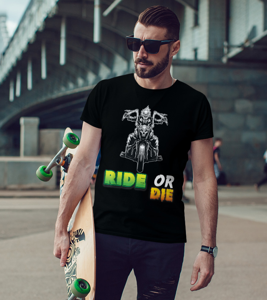 Ride Or Die Skeleton Riding Motorcycle Biker T-Shirt