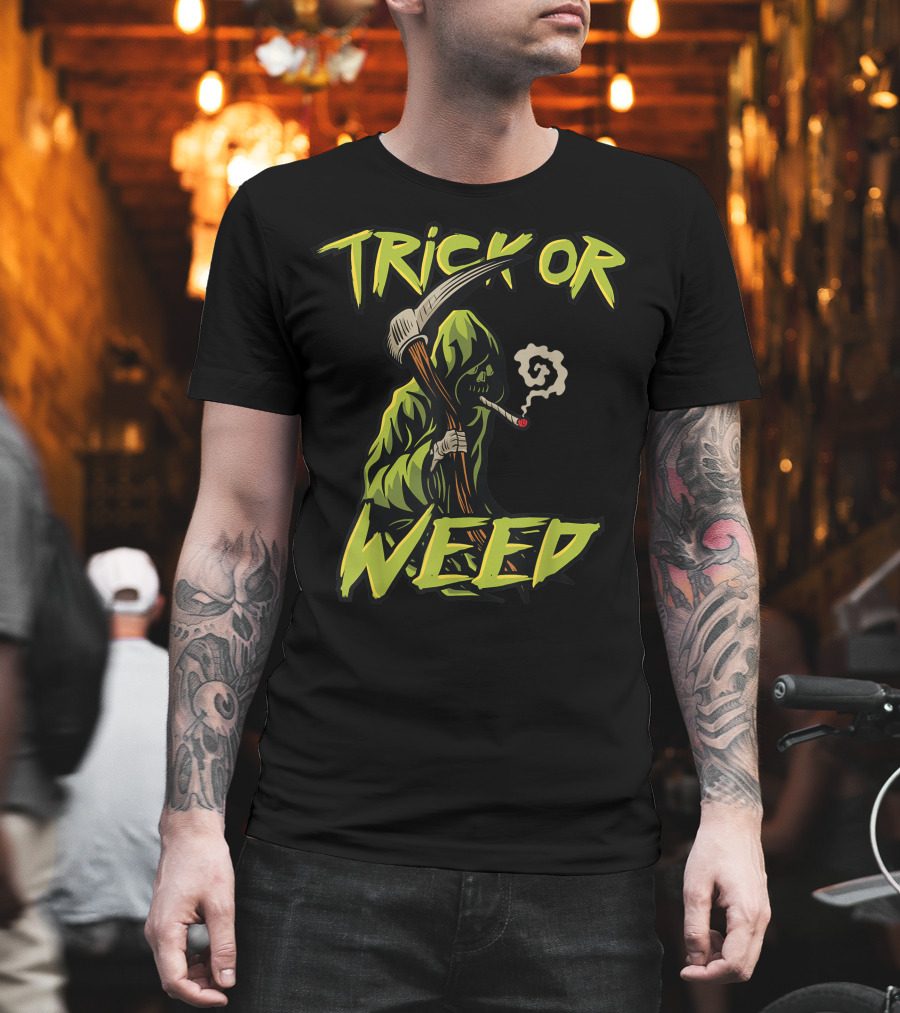 Trick or Weed Grim Reaper Smoking Cannabis Joint T-Shirt