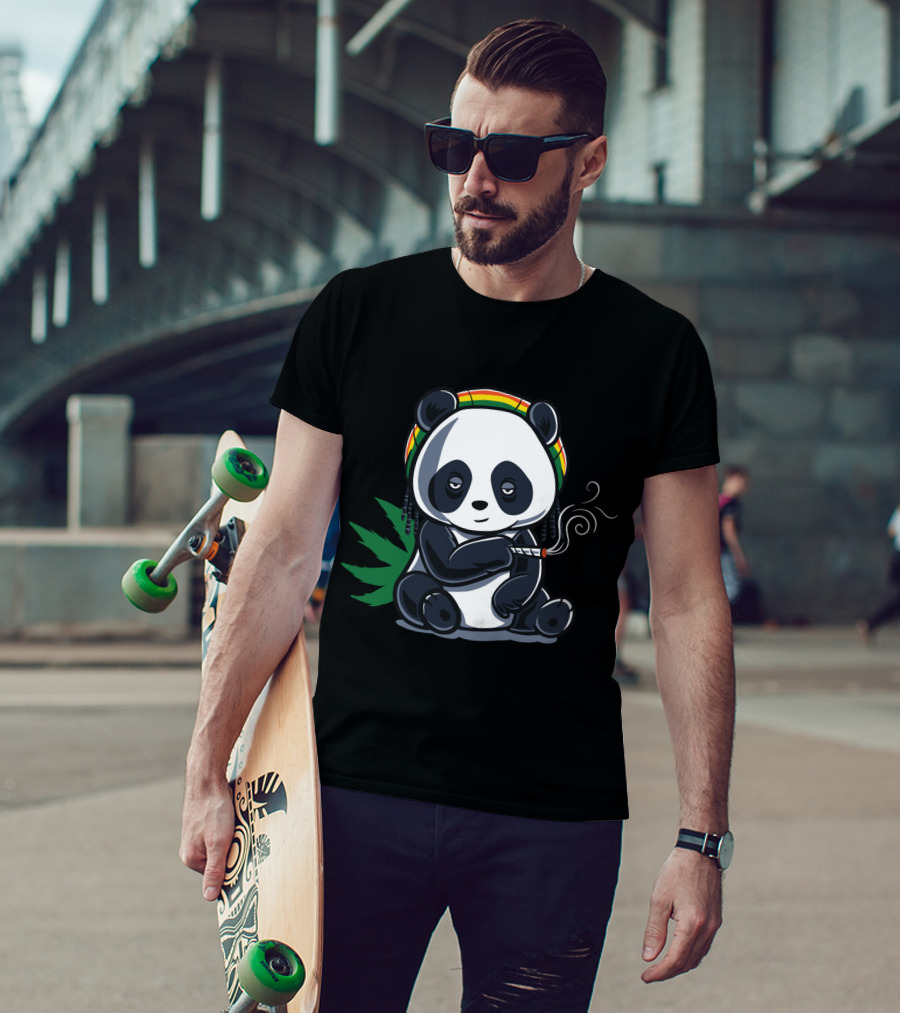 Weed Smoking Panda Rasta Cannabis Stoner THC CBD 420 T-Shirt