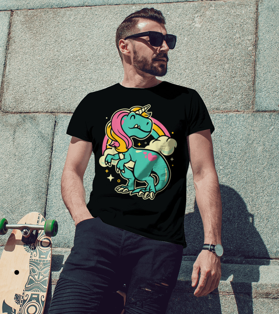 Majestic Unicornasaurus Rex Rainbow Dinosaur With Pink Heart T-Shirt