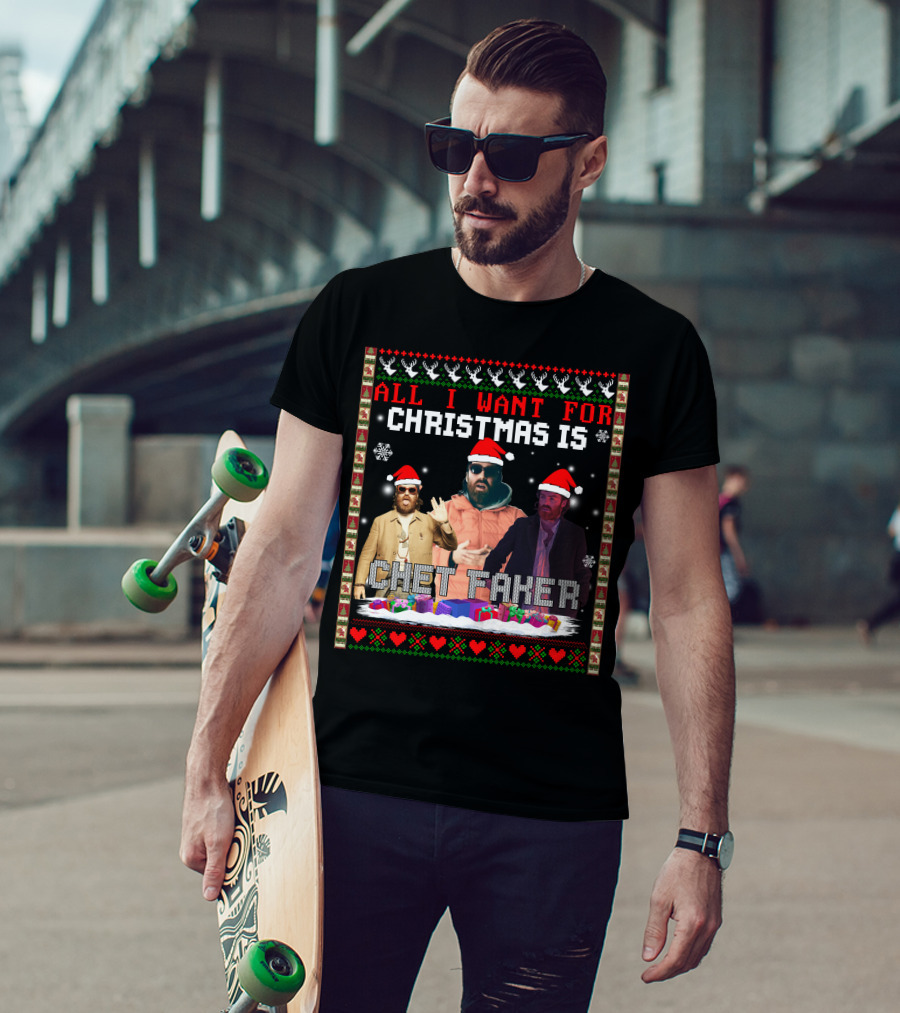 All I Want For Christmas Is Chet Faker Red Santa Hats Snowflakes Presents T-Shirt