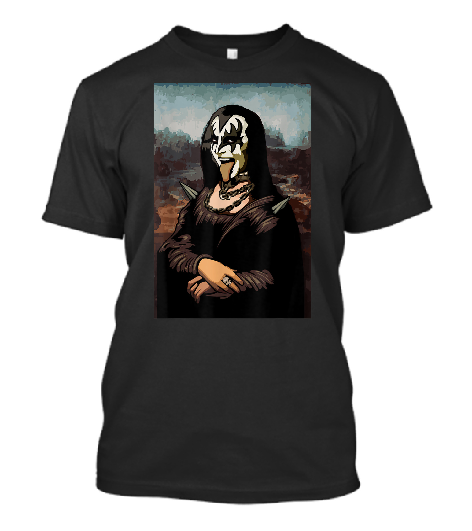 Rock N Roll Band Lazy Halloween Costume Rocker Music Lover Mona Lisa Kiss Makeup T-Shirt
