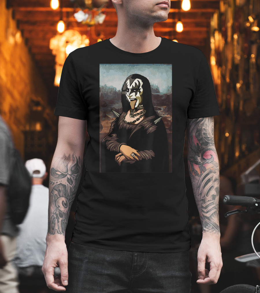 Rock N Roll Band Lazy Halloween Costume Rocker Music Lover Mona Lisa Kiss Makeup T-Shirt