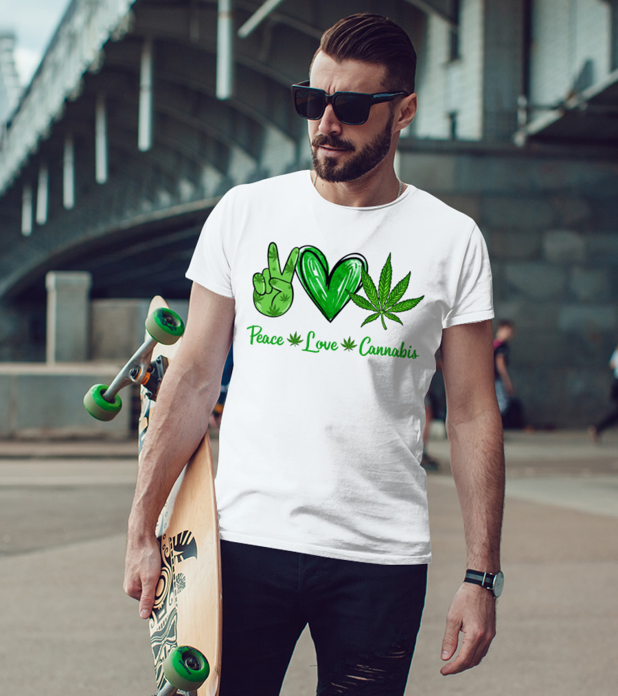 Peace Love Cannabis Green Symbols T-Shirt