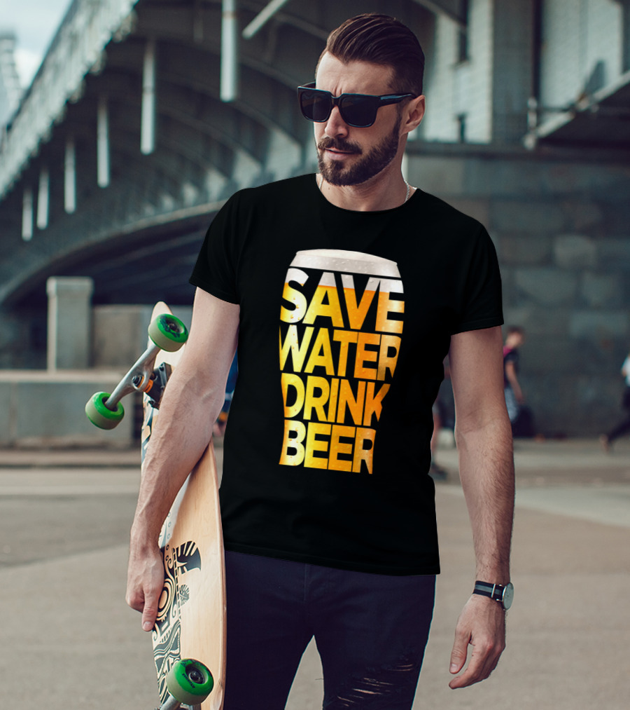 Save Water Drink Beer Retro Funny Beer Pint Glass T-Shirt