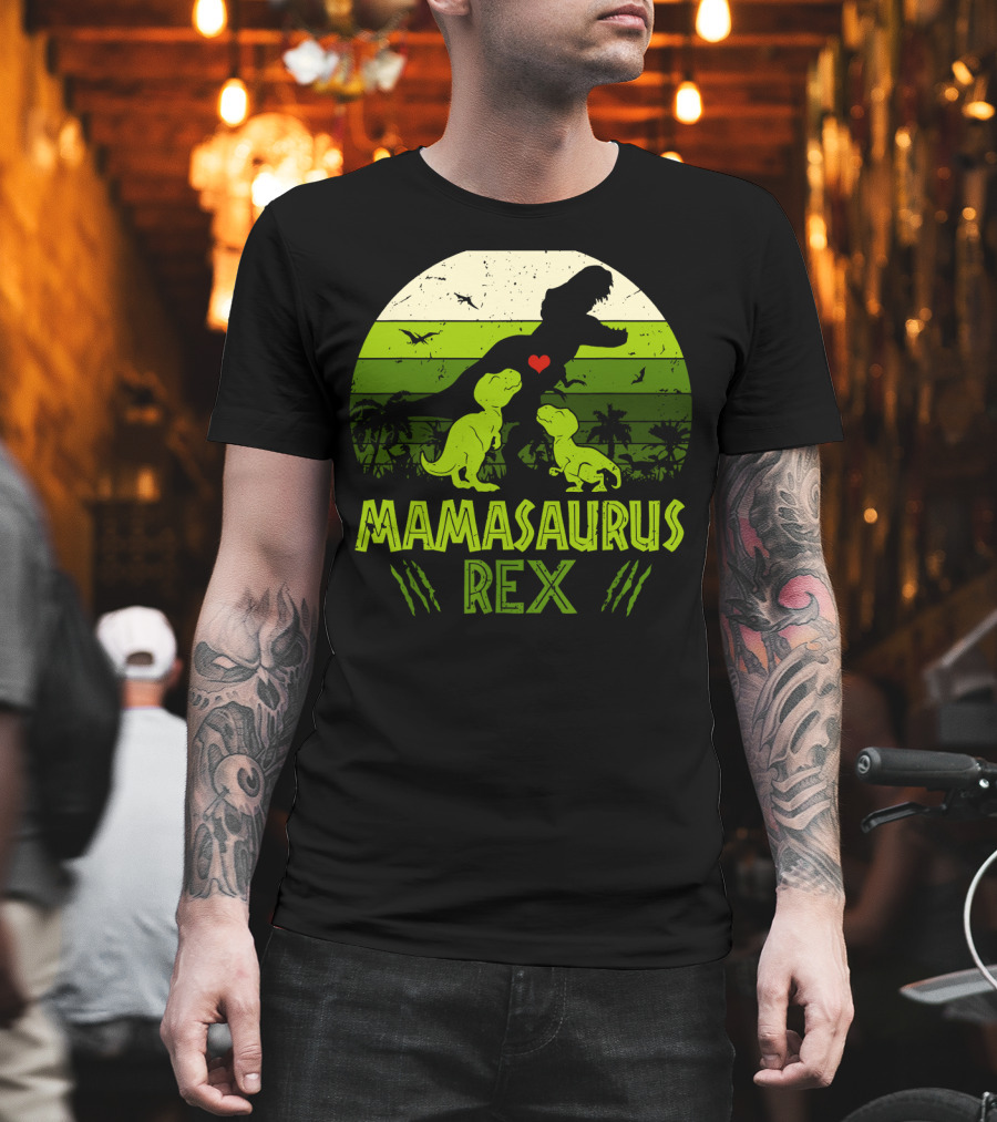 Vintage Retro Mamasaurus Rex Dinosaur Lover 2 Kids T-Shirt