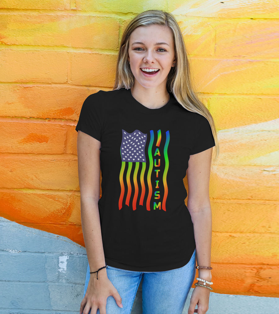 American Flag Autism Awareness Teacher T-Shirt