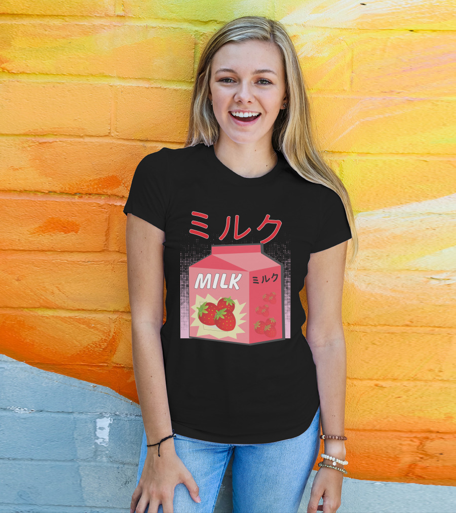 Japanese Otaku Anime Milk Strawberry Milkshake T-Shirt
