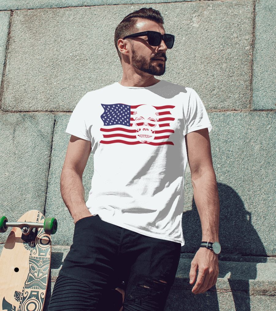 Hold The Line Thin Blue Line Skull USA Flag T-Shirt