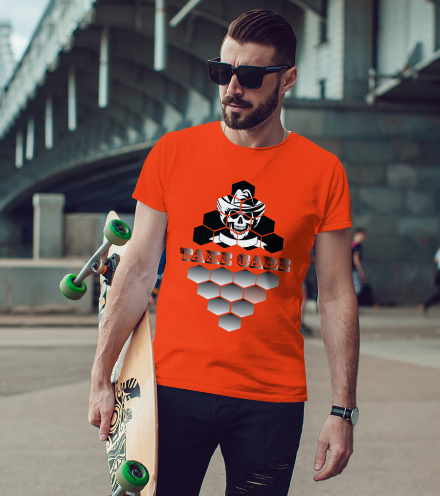 Take Care Hexagonal Cowboy Skull T-Shirt