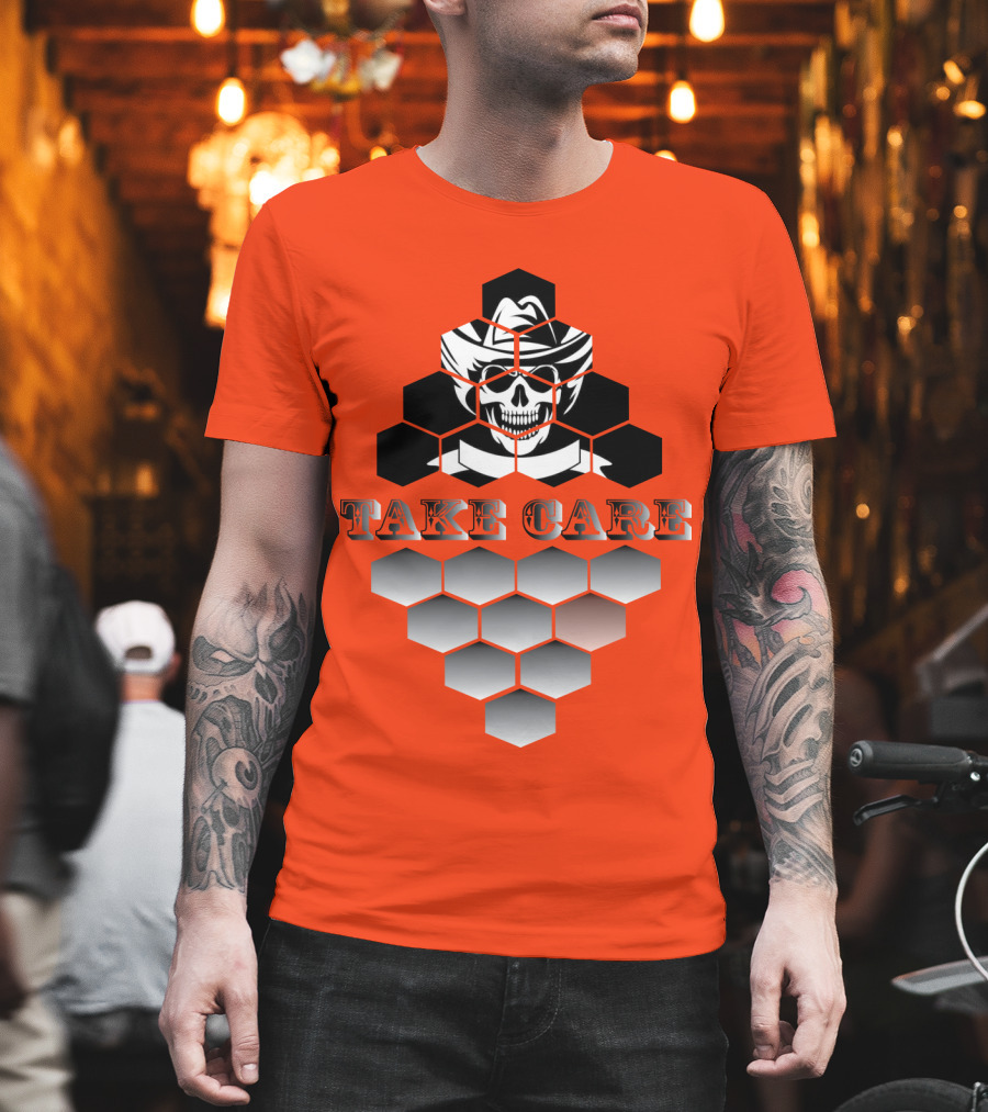 Take Care Hexagonal Cowboy Skull T-Shirt